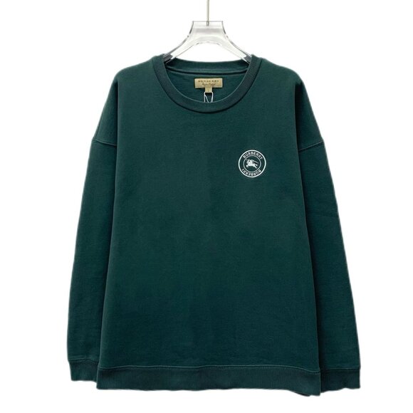 CM0447 Burberry Logo Embroidered Forest Green Cotton Blend Crewneck Sweatshirt - Picture 1 of 8